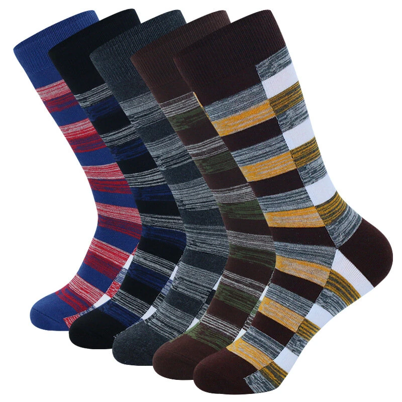5 Pairs Men's Dress Socks Cotton Colorful Striped Geometric Pattern Funny Casual Pack Novelty Business Socks Comfortable (image for) 5 Pairs Men's Dress Socks Cotton Colorful Striped Geometric Pattern Funny Casual Pack Novelty Business Socks Comfortable