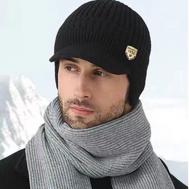 Collrown Men Winter Knitted Hat Outdoor Cycling Ear Protection Warmth Peaked Cap Riding Thick Earmuffs Beanie Hats (image for) Collrown Men Winter Knitted Hat Outdoor Cycling Ear Protection Warmth Peaked Cap Riding Thick Earmuffs Beanie Hats